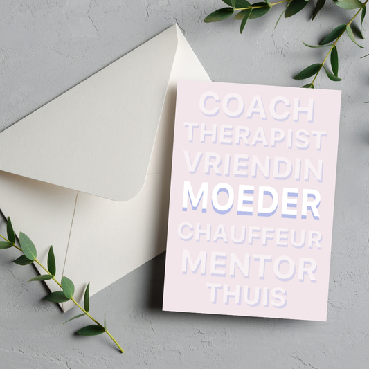 'Moeder, Therapist, Vriendin' Soft Pink Card Dutch